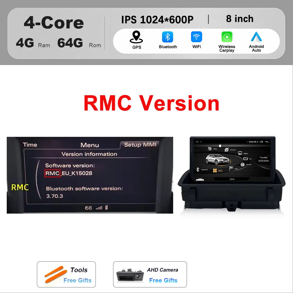 Wireless CarPlay Android 16 For Audi Q3 2011 - 2018 Car Multimedia Radio Navigation GPS WIFI Wired Auto DSP 8 inch Touch Screen