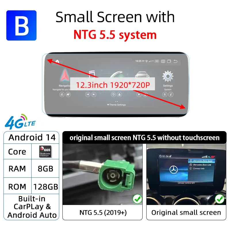 Android 14 Carplay Auto Radio Touch Screen For Mercedes C GLC V W205 X253 W447 NTG 5.5 6.0 2019-2023 Smart Car System Head Unit