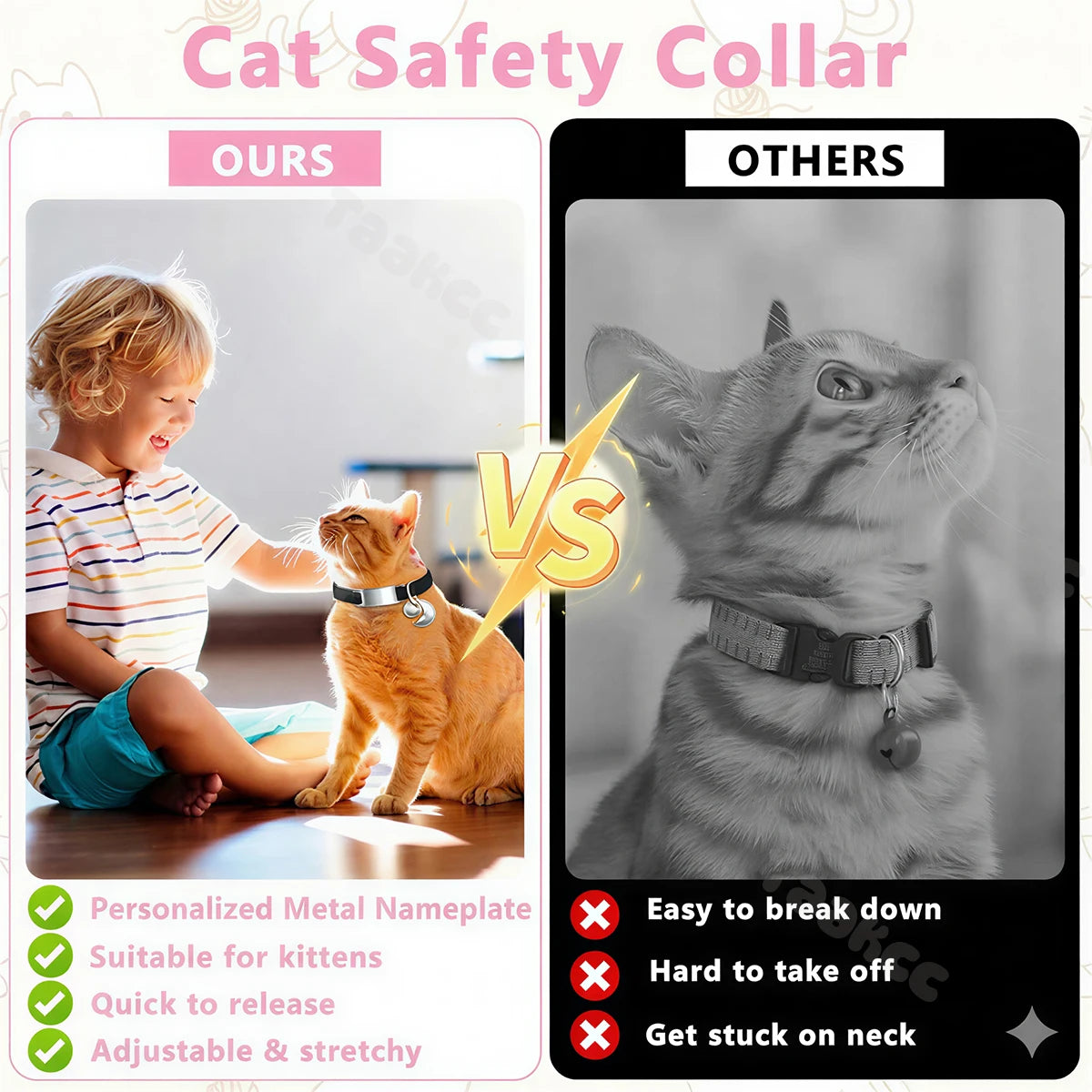 Customized Fashion Elastic Cat Collar Free Engraved Puppy Kitten Anti-lost Pet ID Nameplate Necklace With Bell & Moon Ornament