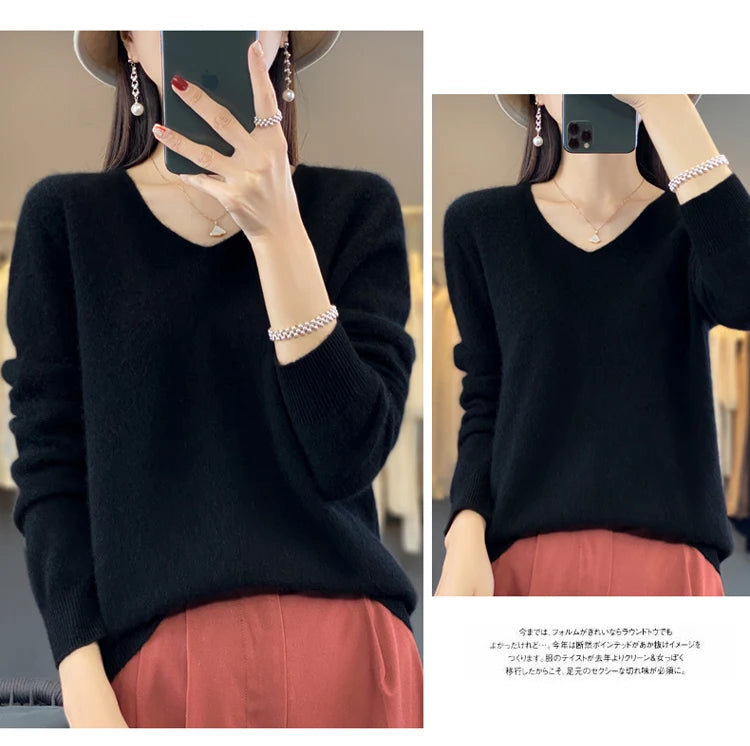 Women's Merino Wool V-Neck Sweater