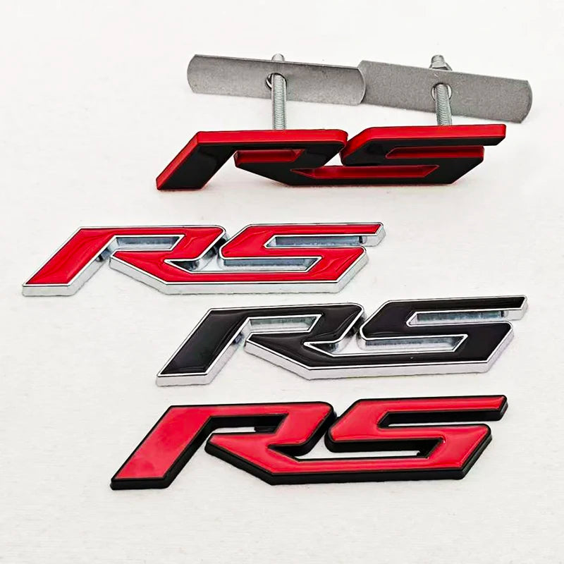 3D Metal RS Logo Sticker Front Grill Emblem Rear Trunk Badge For Chevrolet Onix Blazer lumina Camaro Cruze Monza Car Accessories