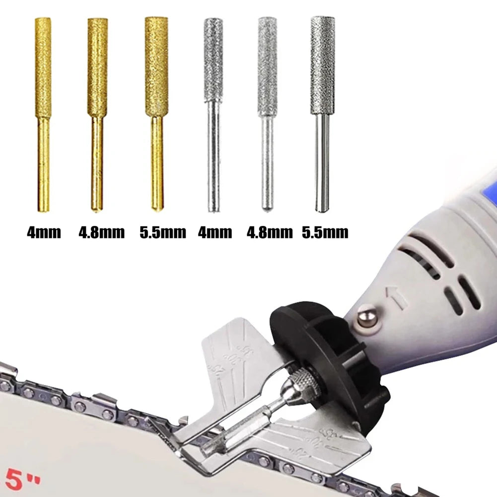 6pcs Chainsaw Sharpener 4/4.8/5.5mm Diamond Coated Cylindrical Burr Chain Saw Sharpening Grinding Head