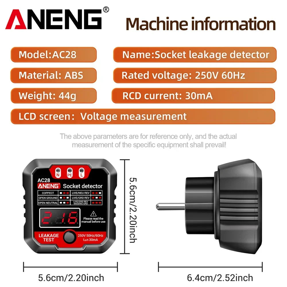 ANENG AC28 Digital Socket Power Tester Smart 50Hz/60Hz Zero Line Phase Circuit  Breaker Finder Check Voltage Tester EU/US Plug