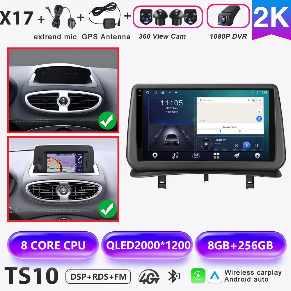 Android 16 Auto Car Radio For Renault Clio 3 2005-2014 Wireless CarPlay 4G Multimedia Player Navigation GPS Autoradio BT No 2din