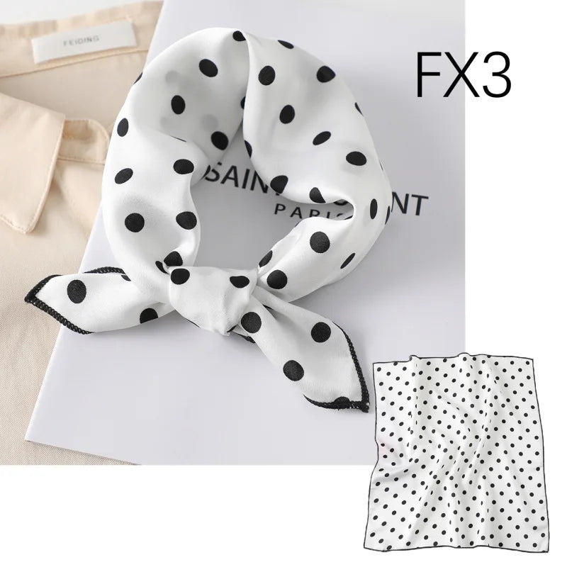 Women's Small Square Neckerchief - 50cm Retro Print Hair Scarf - photo 9