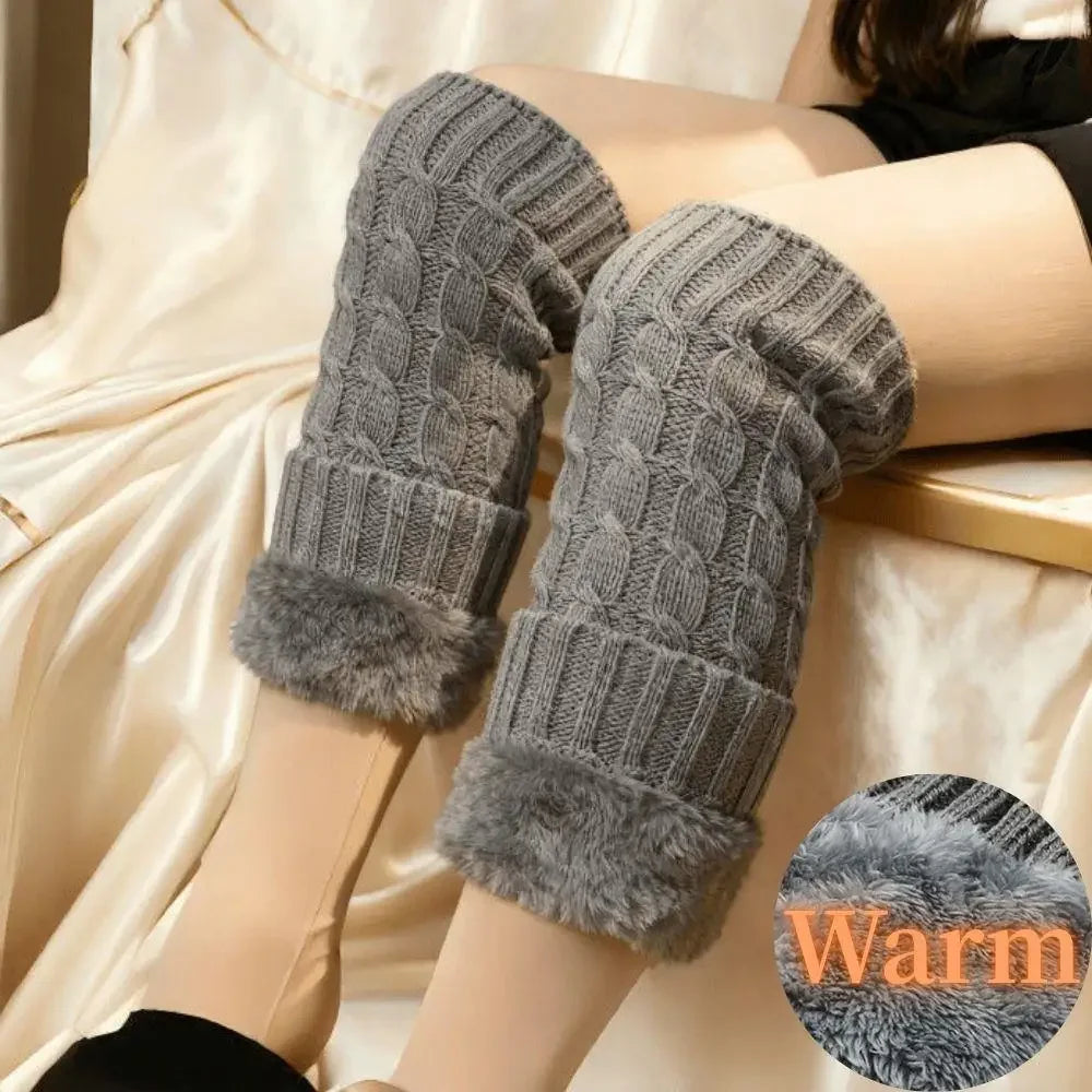 Women's Fleece Lined Knit Leg Warmers - Tall Crochet Boot Covers