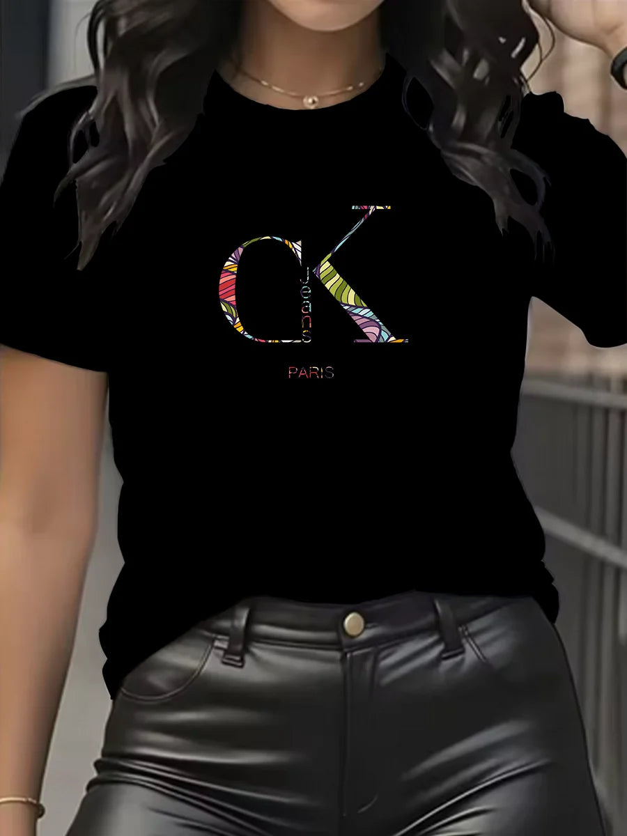 Summer luxury brand fashion cartoon letter print crew collar clothing short sleeve T-shirt  trend women's summer Y2K top