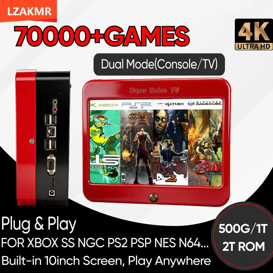 T1 Portable Game Console — 10-inch HD Screen, 60+ Emulators, Dual-System, Wireless Controller