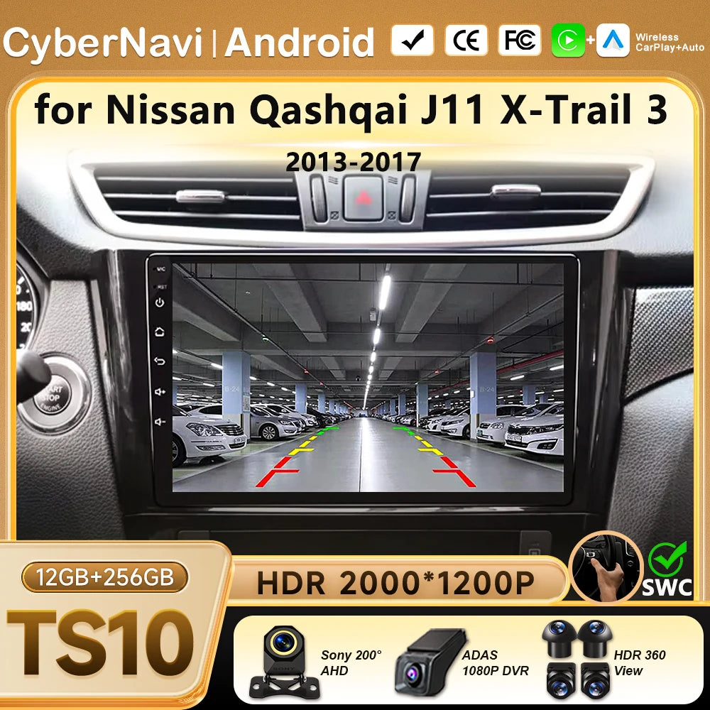 Wireless CarPlay Android Auto Car Radio for Nissan Qashqai J11 X-Trail 3 2013-2017 avigation GPS Car Radio Multimedia Video Play