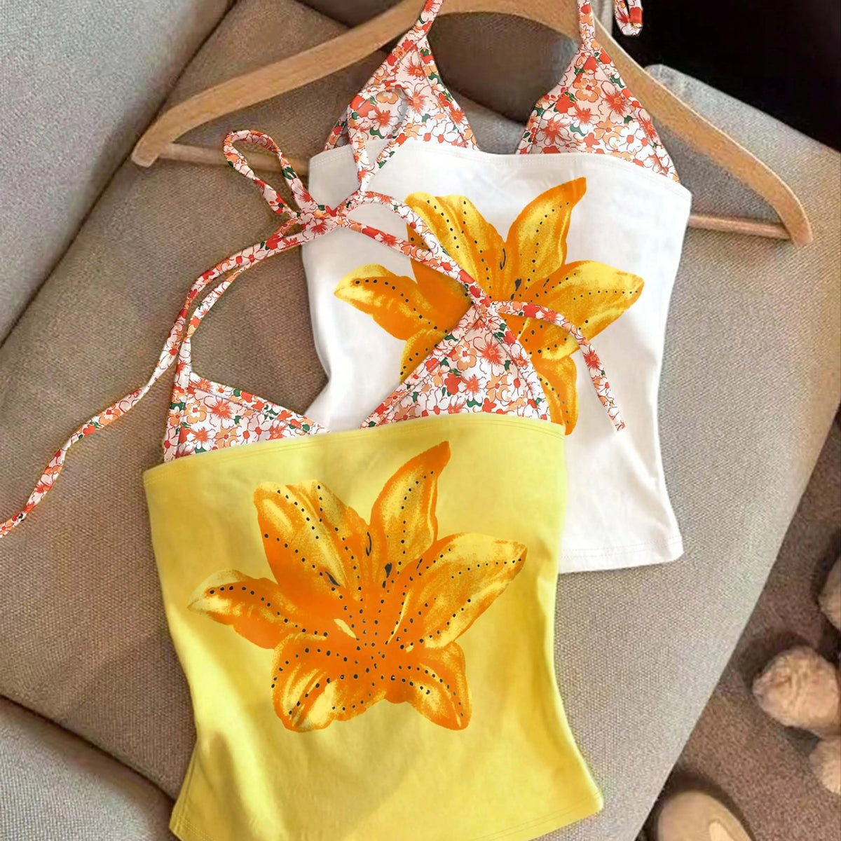 Women's floral 2-in-1 faux two-piece camisole — view 13 of 13