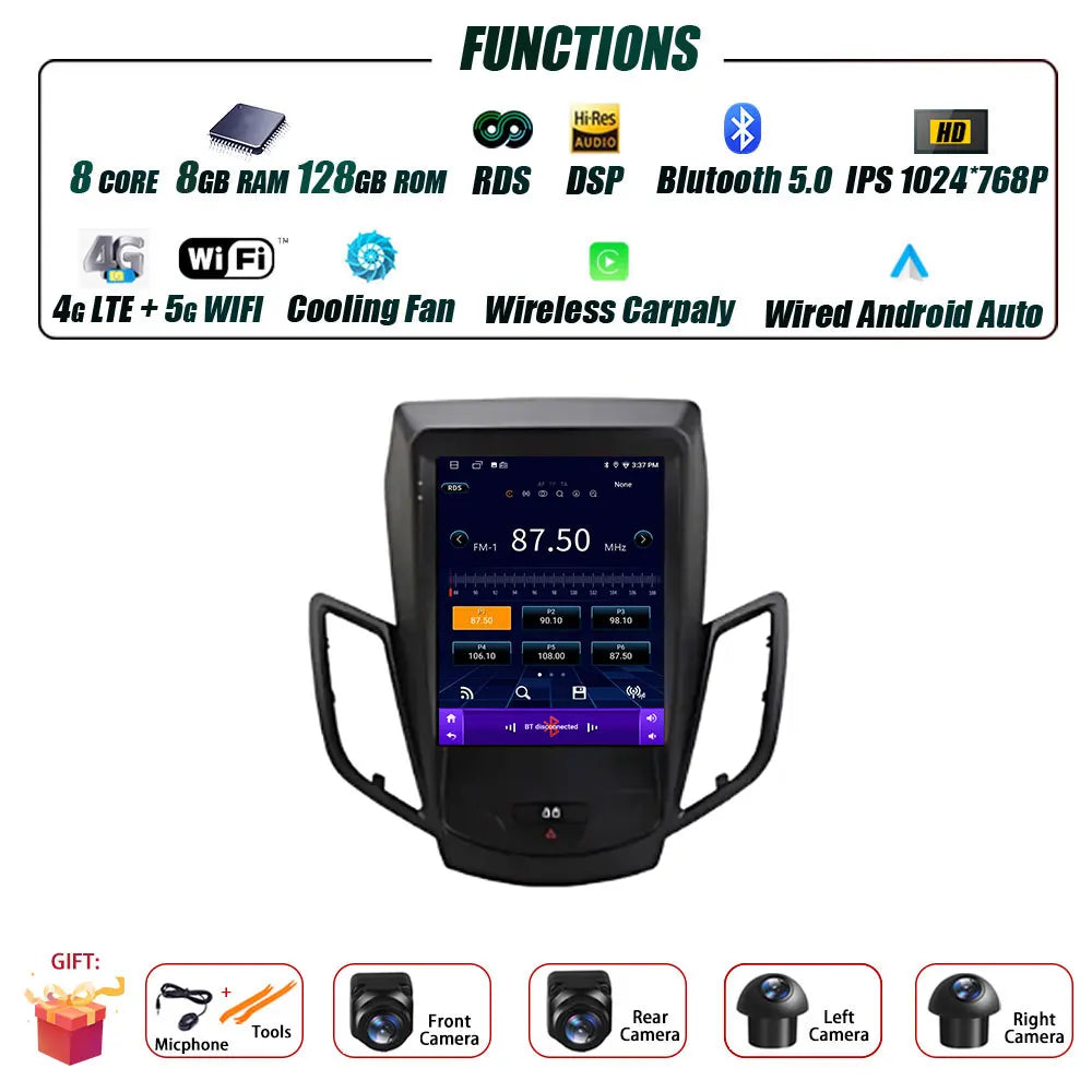 Android 16 Carplay For Ford Fiesta MK7 2009-2016 Car Radio Multimedia Stereo Player WiFi GPS Navigation NO DVD