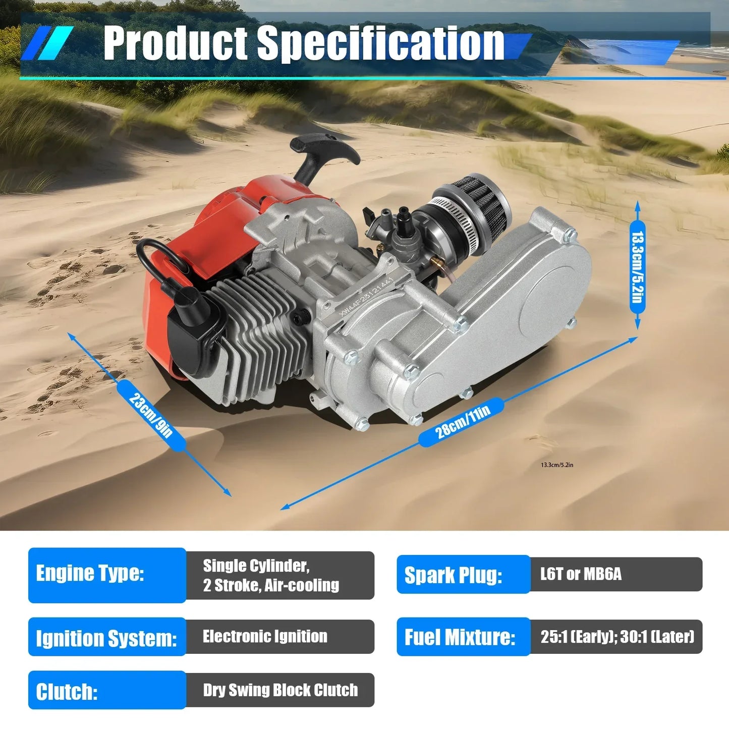 49CC 2-Stroke Pull Start Engine Gas Motor Electronic Ignition with Air Filter for Pocket Bike Mini Dirt Bike ATV Scooter 48km/h