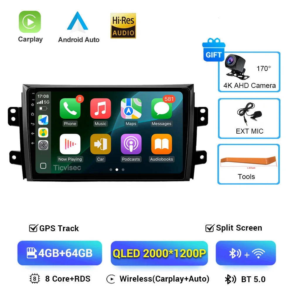 Android 16 Car Radio 4G+WIFI Carplay For Suzuki SX4 2006-2013 For Fiat Sedici 2005-2014 Car Multimedia GPS 2din autoradio