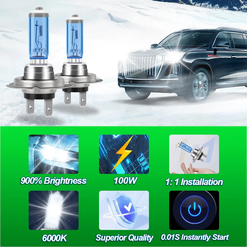 200W 20000LM H7 H11 Halogen Headlight H1 H4 9012 9007 H13 Hi/Lo Beam 12V 6000K Canbus No Error HB3 9005 HB4 9006 White Bulb
