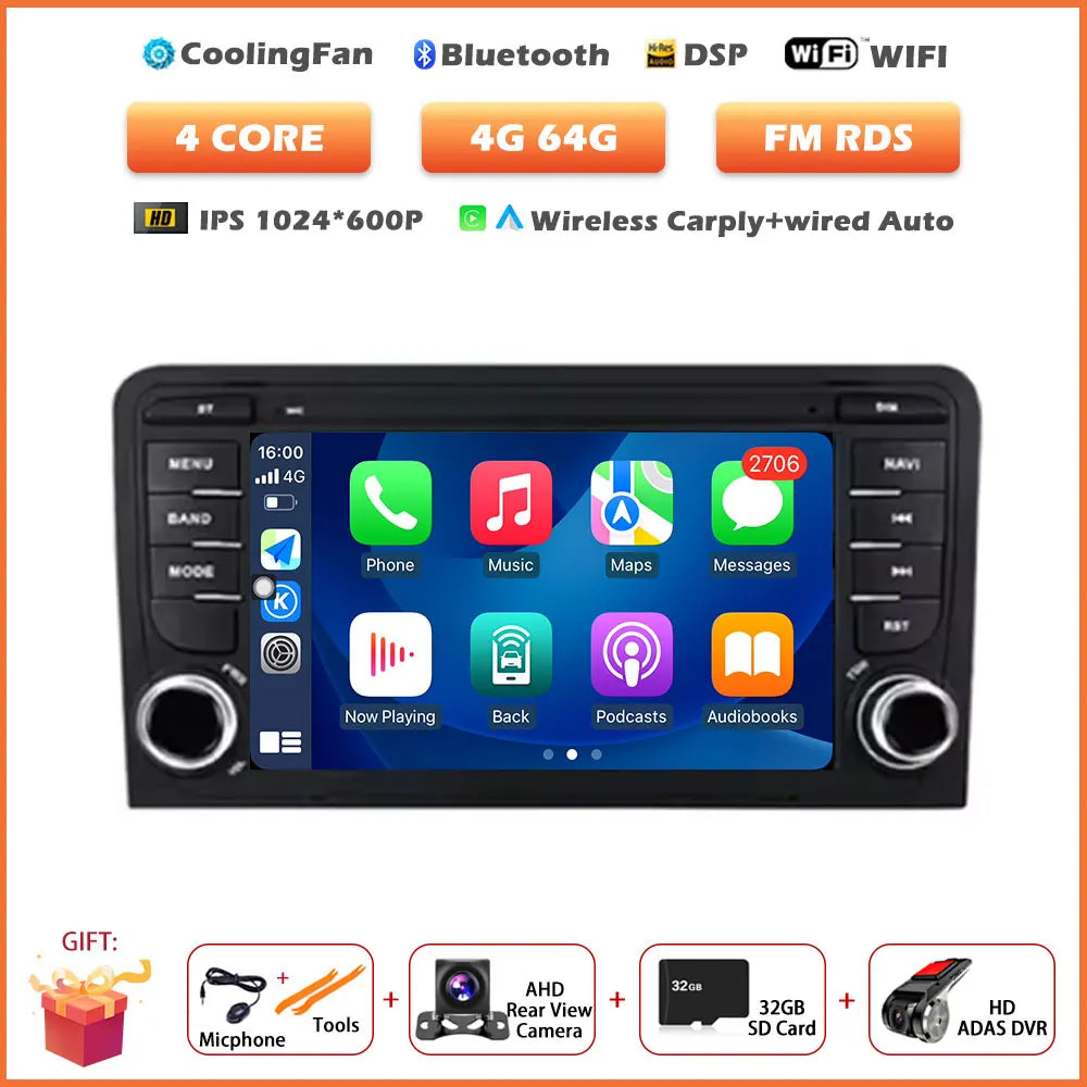 Car Stereo with Apple CarPlay & Android Auto, Compatible with Audi A3 8P, RS3 Sportback & S3 8P