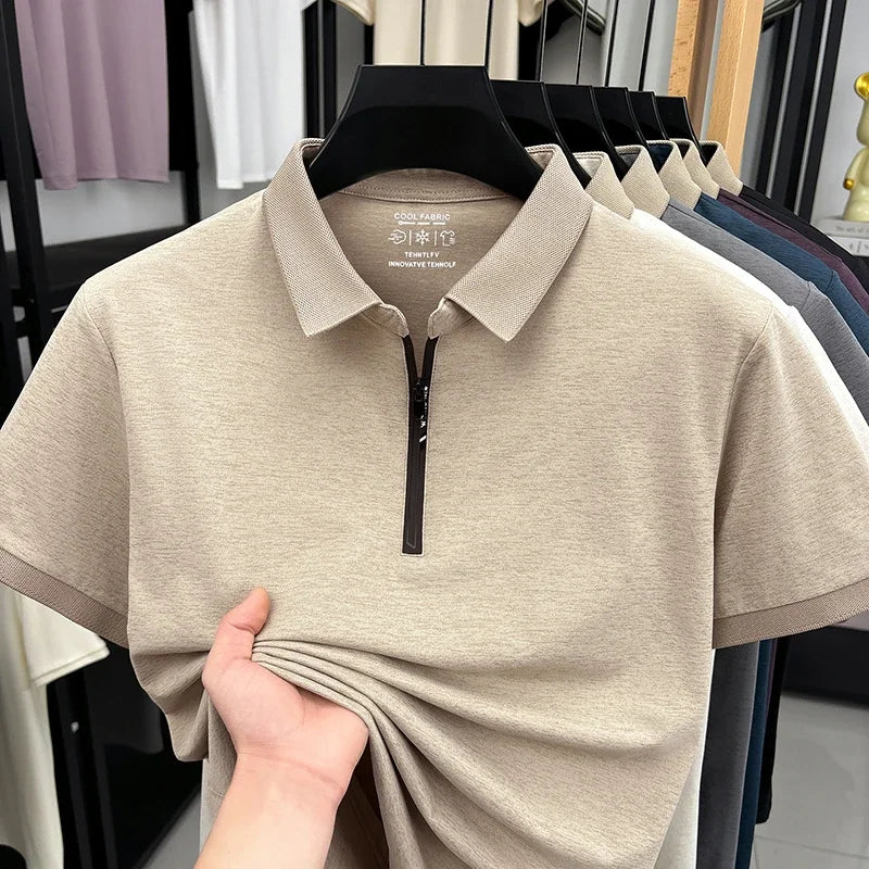 Men's Half-Zip Polo - Cool Fabric Lapel, Daily & Business Wear
