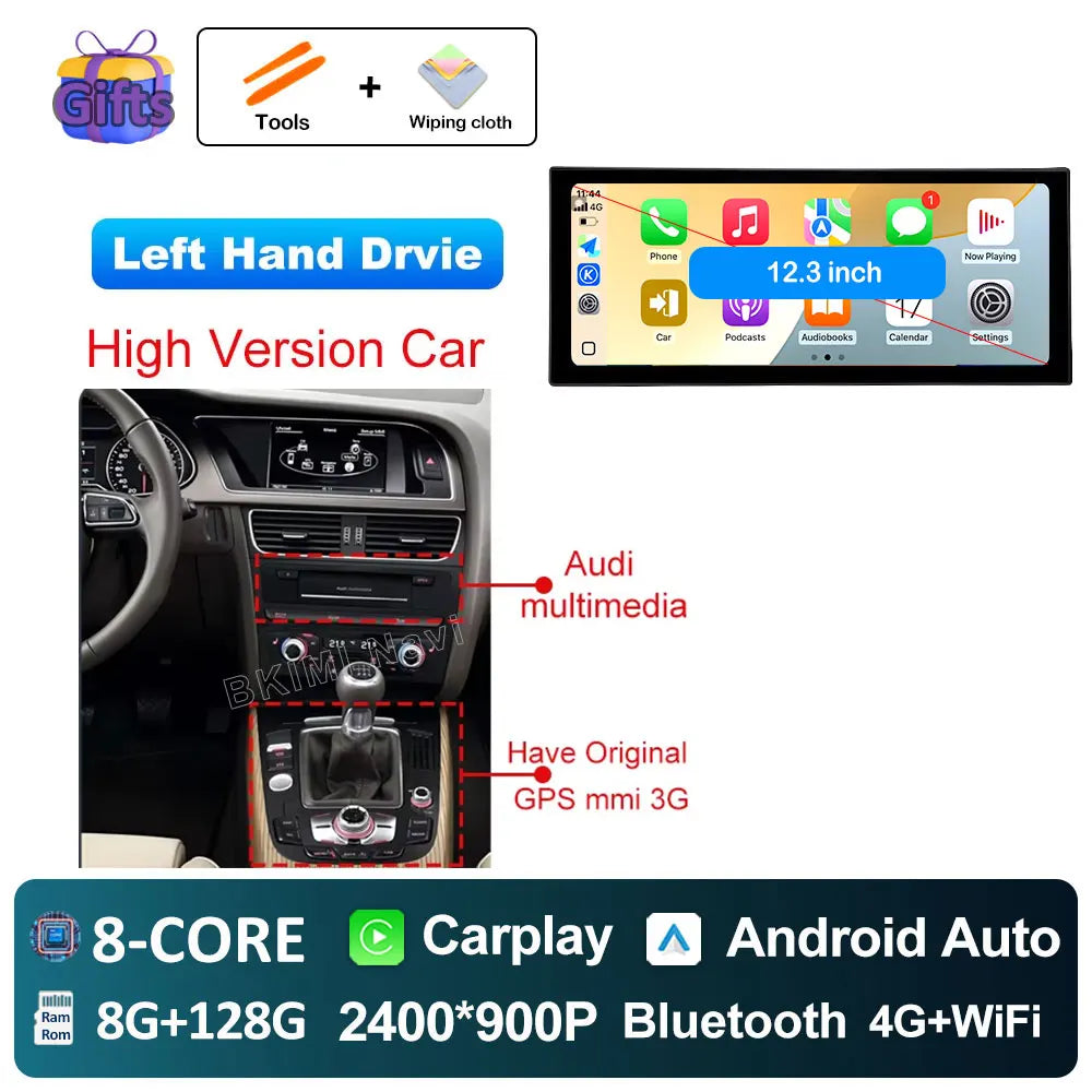 Android Car Screen for Audi A4 B8 & A5 (2009–2016) — Wireless CarPlay, GPS, 4G, DSP, Ultra-Thin Display