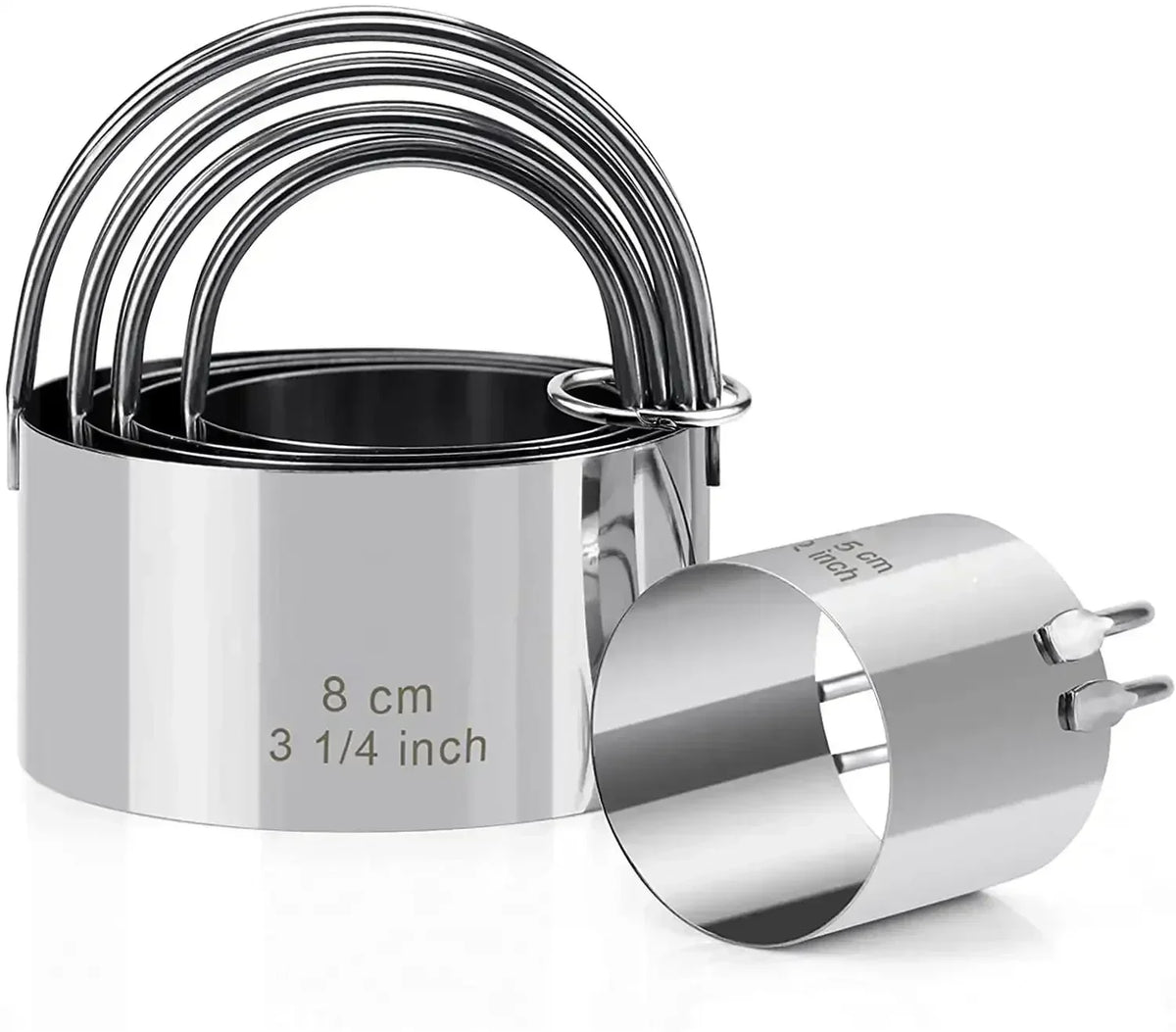 5-Piece Round Biscuit Cutter Set with Handles - Stainless Steel