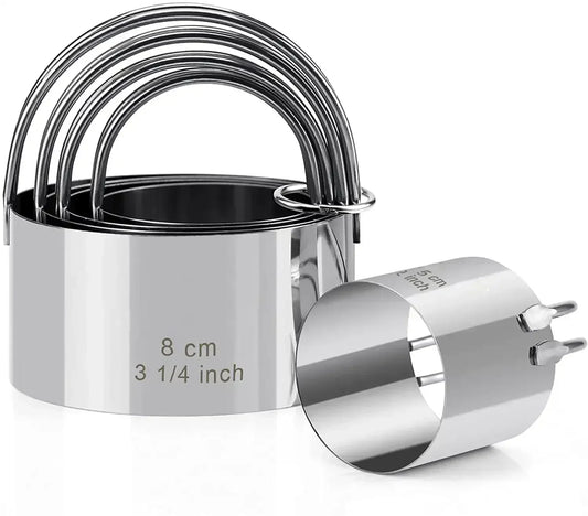 5-Piece Round Biscuit Cutter Set with Handles - Stainless Steel