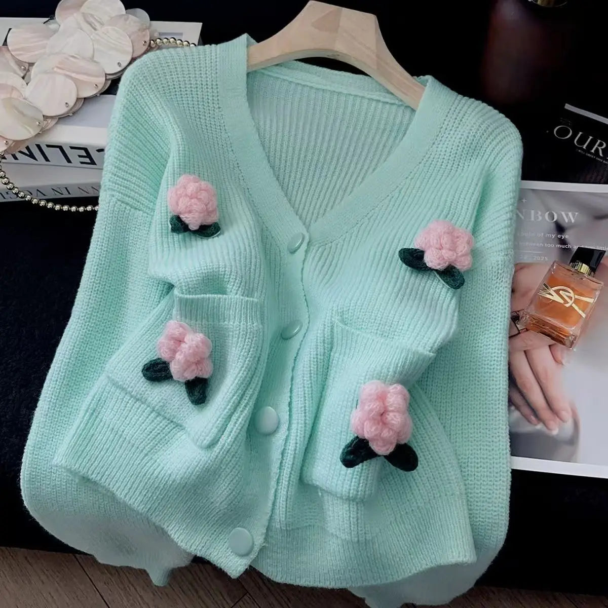Womens Cardigan Sweaters Winter 2026 New 3d Flower Casual Knit Trendy Jackets Top for Autumn Winter Cute Jumpers Sweet Tops