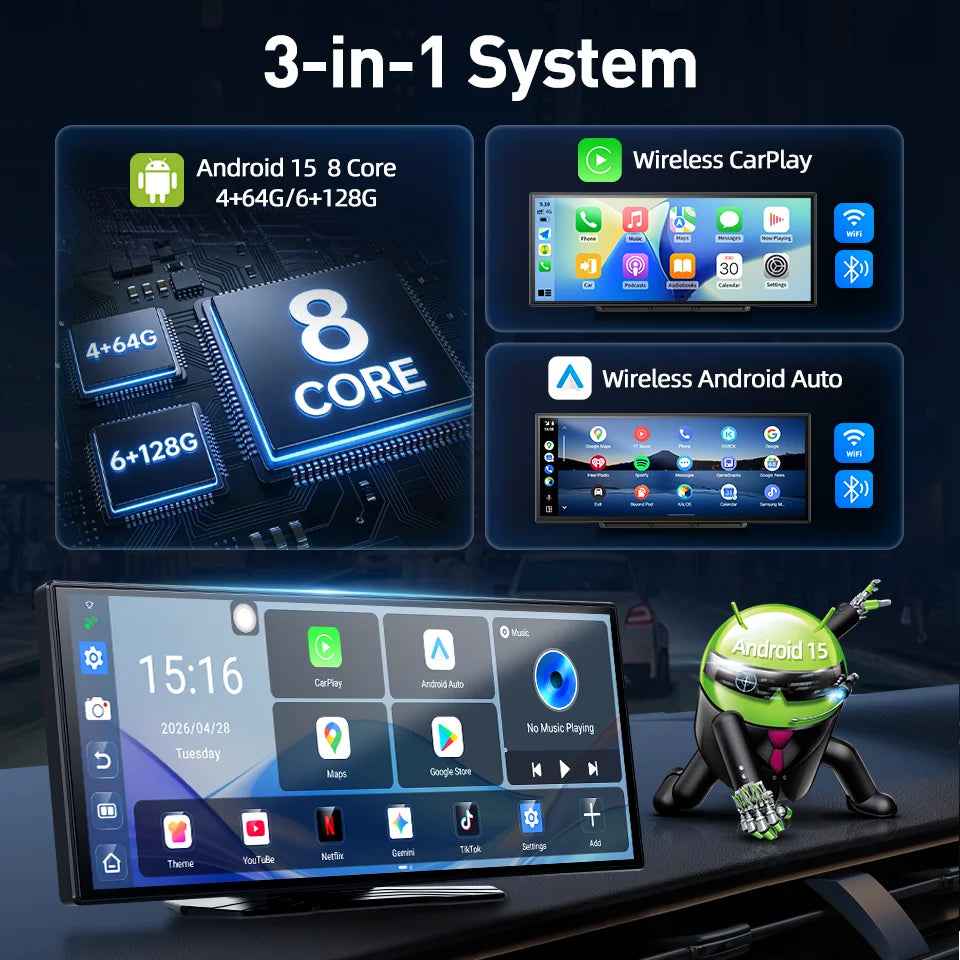 Imagebon P70Plus 11.4" Android 15 Dash Cam with CarPlay & Android Auto