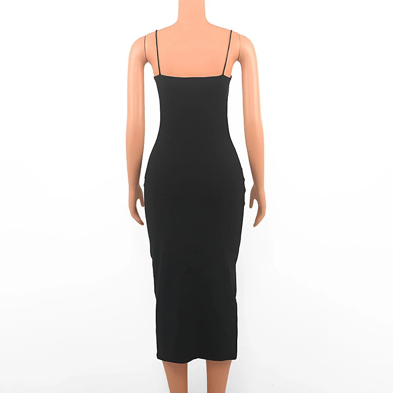 Summer New Strap Dresses Solid Sexy Women Streetwear Sheath Sleeveless Bodycon Dress Casual  Elegant Party Ankle-Length Dresses