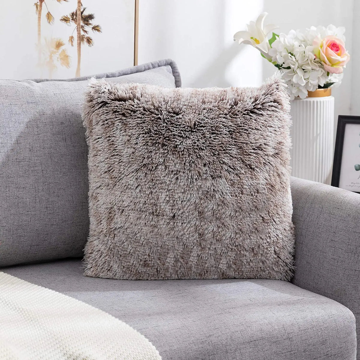 Soft Fur Cushion Cover 43x43cm - Plush White Decorative Pillow Case - photo 10