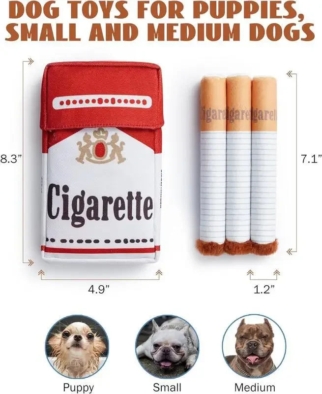 Funny Cigarette Pack Plush Dog Toy Set, Squeaky