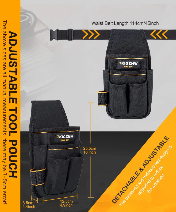 TKIGZNW Pocket Tool Pouch，6-Pouches and 9 Screwdriver Loops Construction, Heavy-Duty Tool Bag with Adjustable Belt for Electrici