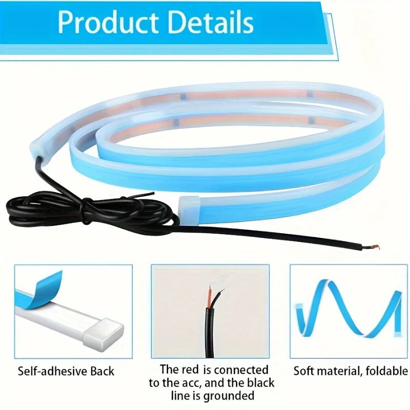 1.5m Car Daytime Running Light Strips, Car Hood Strip Light, Universal Dynamic Scan Start Up Hoodbeam Kit, for Cars,SUVs, Trucks