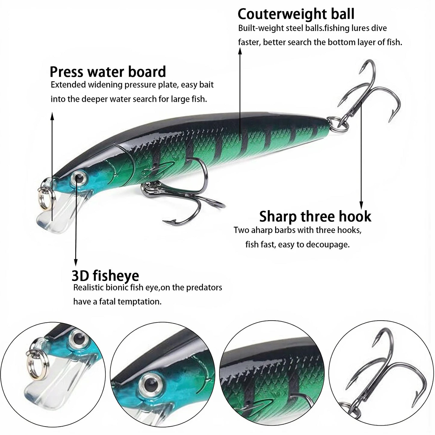 10PCS Long Tail Small Fish Bait 8g11g Floating Hard Bait Artificial Wobbler Crankbait 3D Eye 10 Color Carp Perch Fishing Tackles