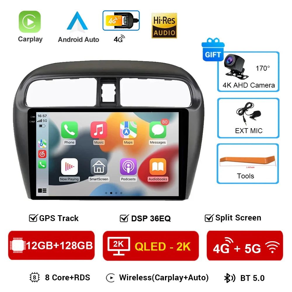 Car Stereo with Apple CarPlay & Android Auto, Compatible with Mitsubishi Mirage & Attrage (2012-2018)