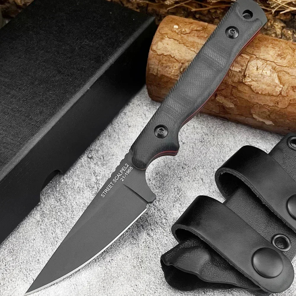 New Styles TOPS with Sheath Outdoor Straight Knife G10 Handle 8Cr13Mov Blade Camping Hunting Self-defense Multi-fuctional Tools