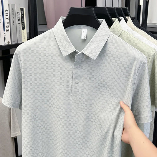 Men's Micro-Check Jacquard Polo - Quick-Dry Lightweight Knit