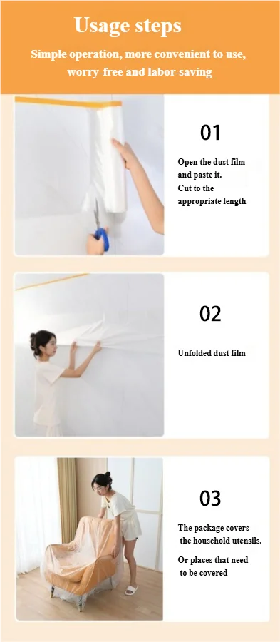 Pre-Taped Masking Film Protection PE Covering Cloth Tape for Living Room Furniture Dust-proof Spray Paint Automobile Painting