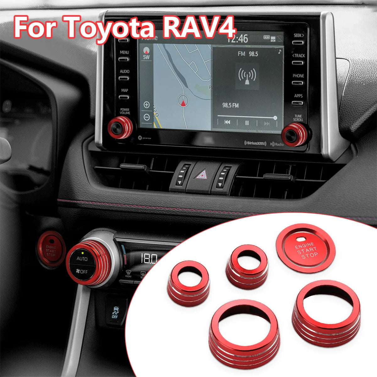 Car Engine Start Stop Button Trim Cover For Toyota RAV4 2019-2025 Center Console Air Conditioning Knob Rings Volume Switch Cover