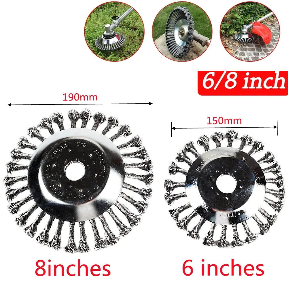 Upgraded 6/8 inch weed brush cutter head lawn mower universal lawn mower head wire wheel brush garden trimmer head
