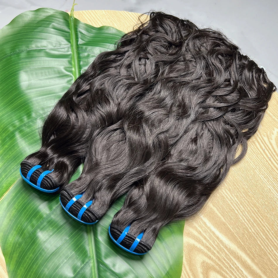 18A Natural Wave Hair Bundles Double Weft Vietnamese Wavy Natural Black Color #1B 100% Raw Virgin Human Hair Weave Extensions