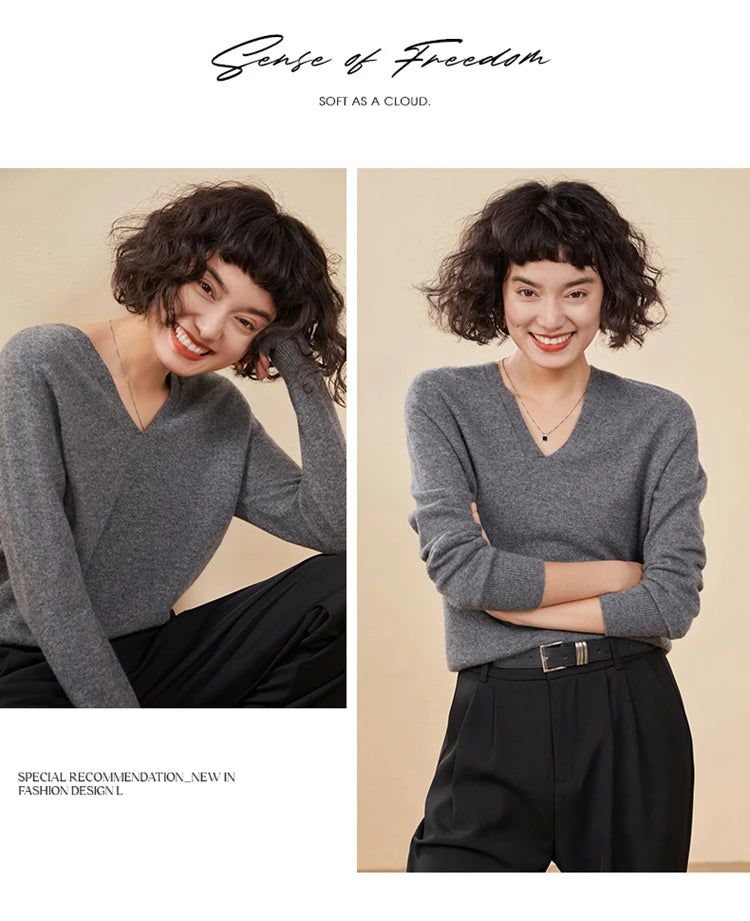 Women's Cashmere V-Neck Sweater, Knit Pullover