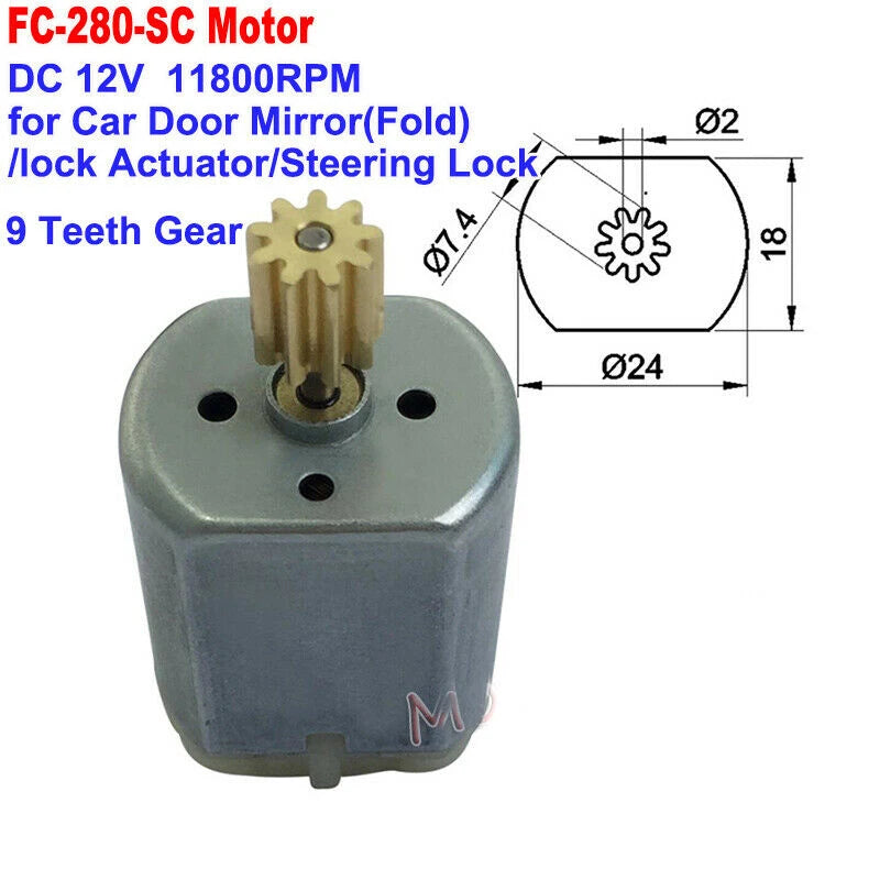 DC 12V  FC-280SC Motor with 9 Teeth Gear for Car Rearview Mirror Repair