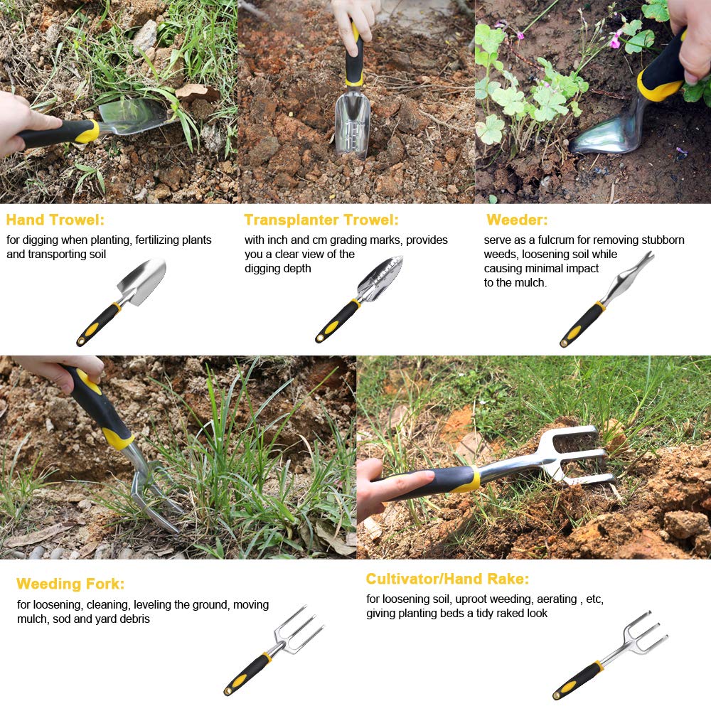 MMAlto 5-Piece Garden Tool Set – Hand Trowel, Cultivator, Weeder, Transplanter & Weeding Fork | Ergonomic Aluminum Handle