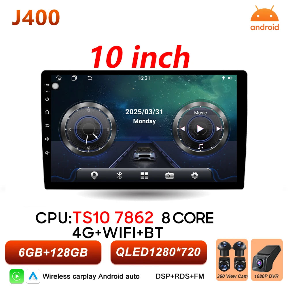 Universal 2-DIN Android Car Stereo (9"/10") — CarPlay, Android Auto, GPS, QLED Screen, WiFi, Bluetooth