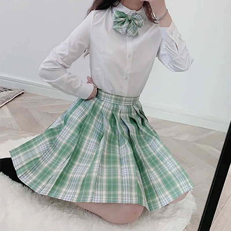 ZOKI Plaid Pleated Mini Skirt – Bow Knot High Waist Preppy Style | Harajuku Aesthetic Women's A-Line Dance Skirt | S-XXL