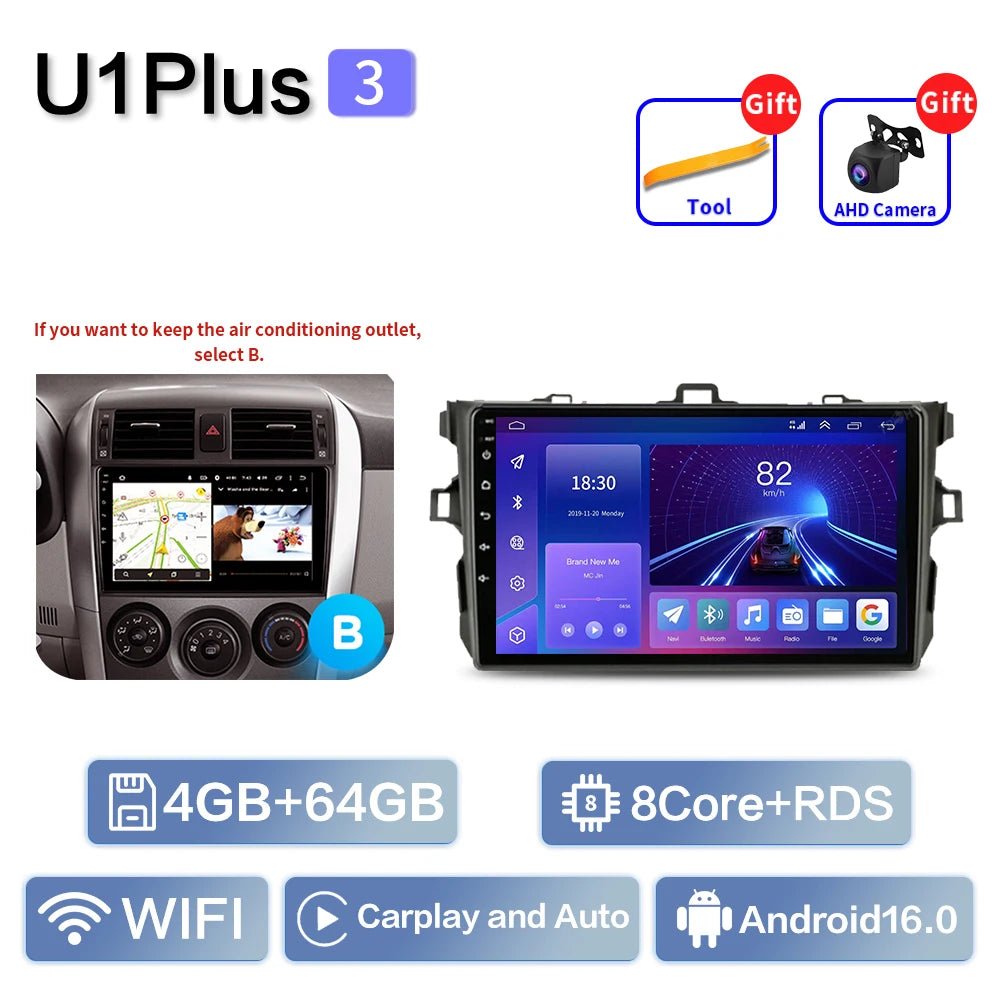 Android Car Stereo for Toyota Corolla E140/E150 (2006–2013) — CarPlay, Android Auto, DSP, 4G, Subwoofer Output