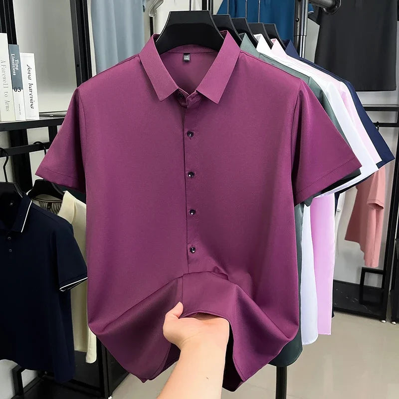 Men's Short-Sleeve Dress Shirt - Slim Fit, Wrinkle-Free Breathable