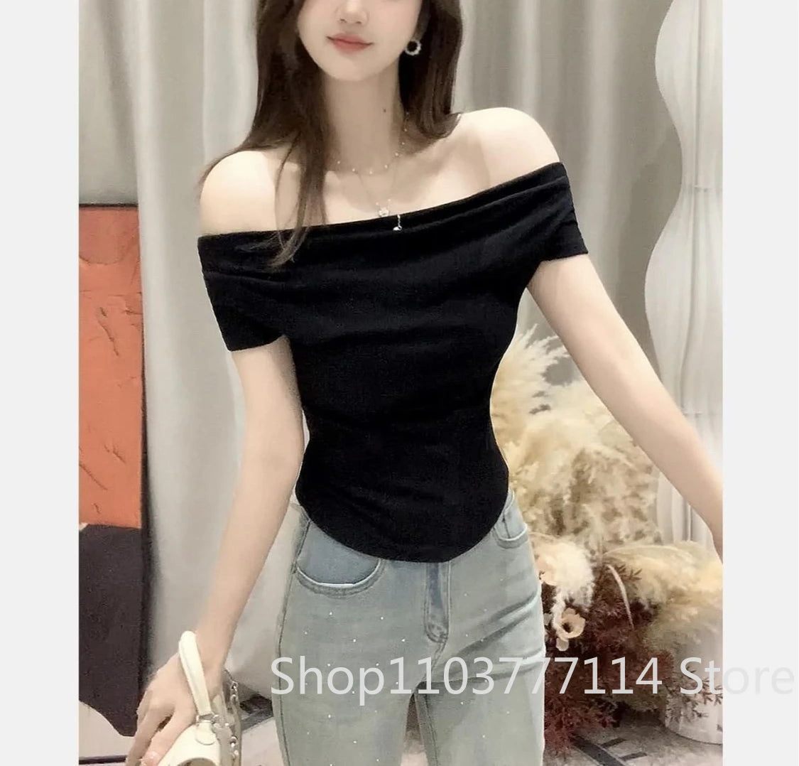 Summer Thread Solid Color Beach Fashion Versatile Women's Short Sleeved T-shirt Casual Lightweight Breathable Sexy Women's Top