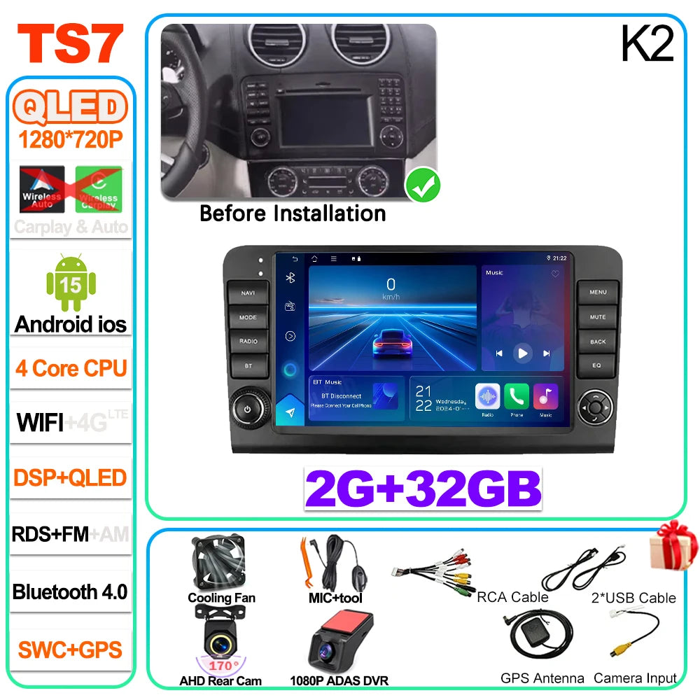 Car Stereo with Apple CarPlay & Android Auto, Compatible with Mercedes-Benz M-Class W164 & GL-Class X164