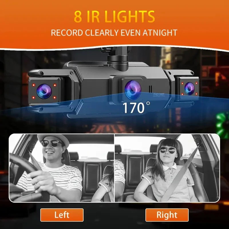 360° Car DVR Dash Cam 4 Lens Front Rear Left Right Inside IPS Screen Rotatable Lens Night Vision 24H Parking G-Sensor Black Box