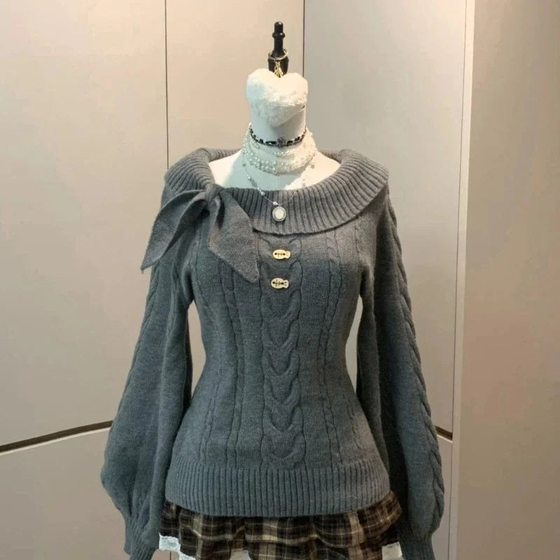 Women's Off-Shoulder Bow Knit Sweater