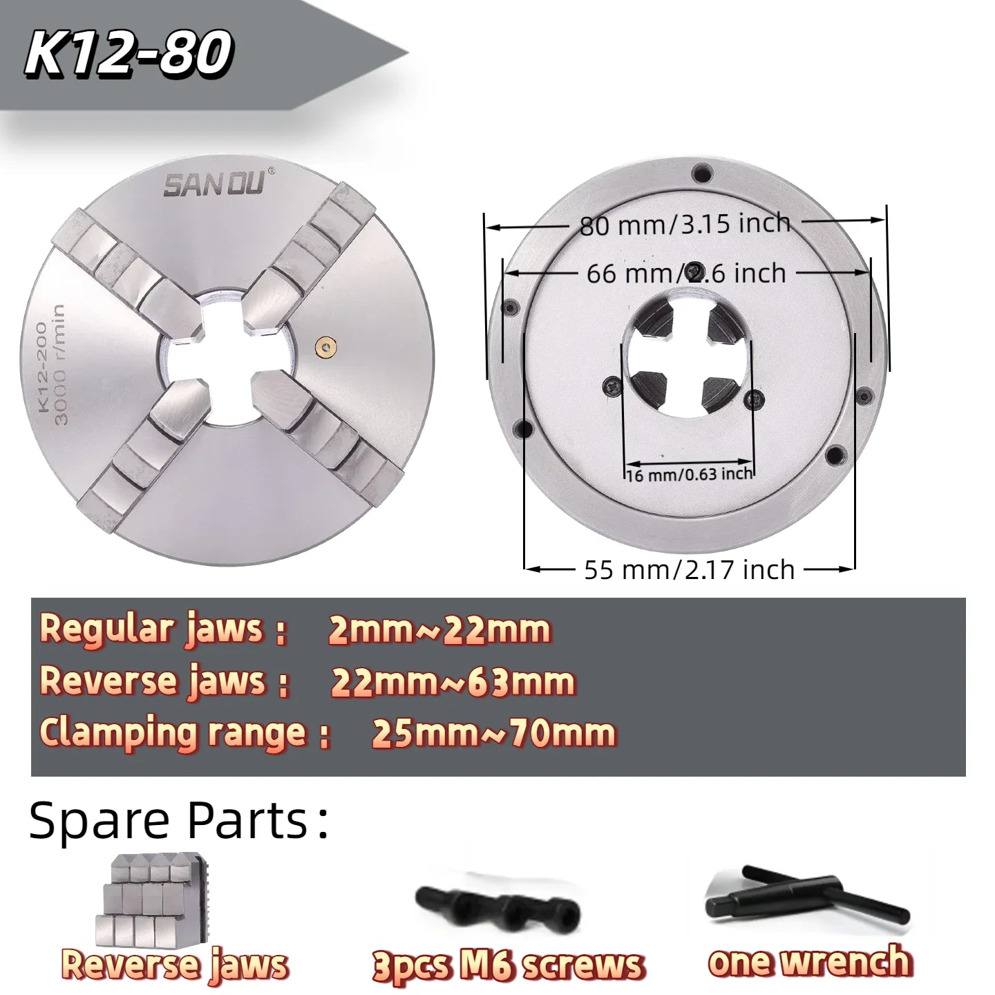 80/100/125mm Precision 4-Jaw Self-Centering Lathe Chuck - Iron & Steel Wide Clamping Range Automatic Centering for Machine Tools